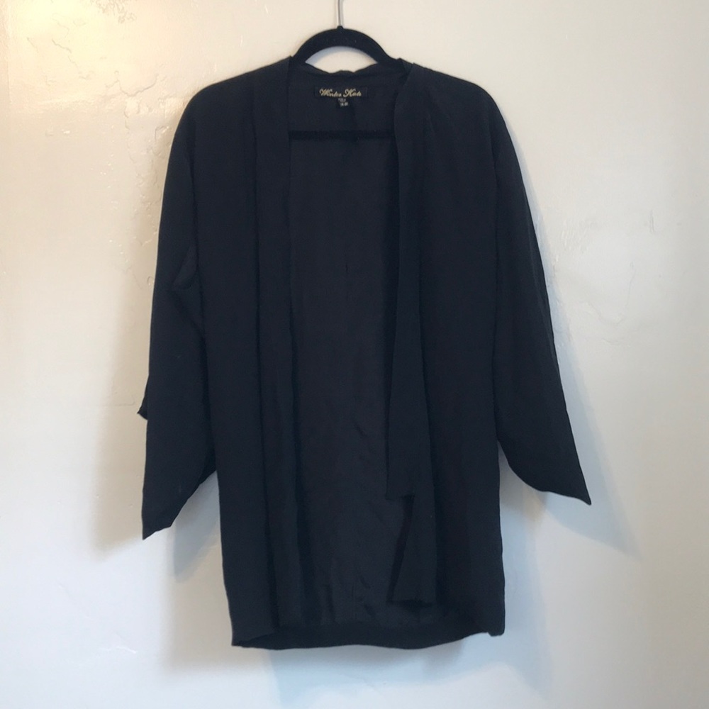 Winter Kate Black Silk Bat Wing Kimono XS